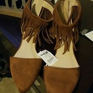 Suede fringe cognac sandals